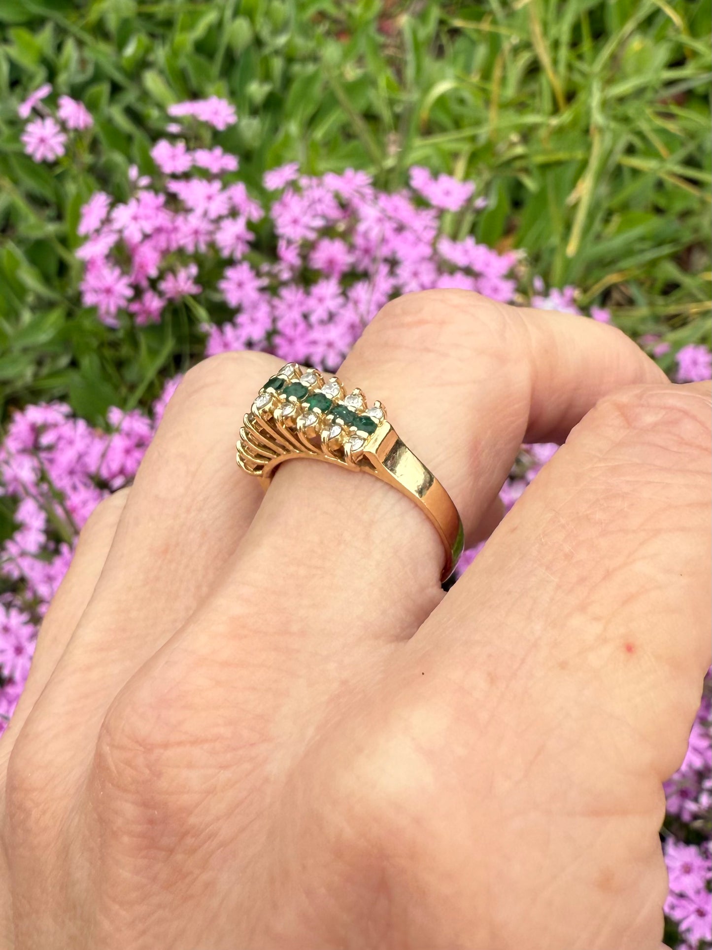 Vintage 14k Yellow Gold Emerald and Diamond Band