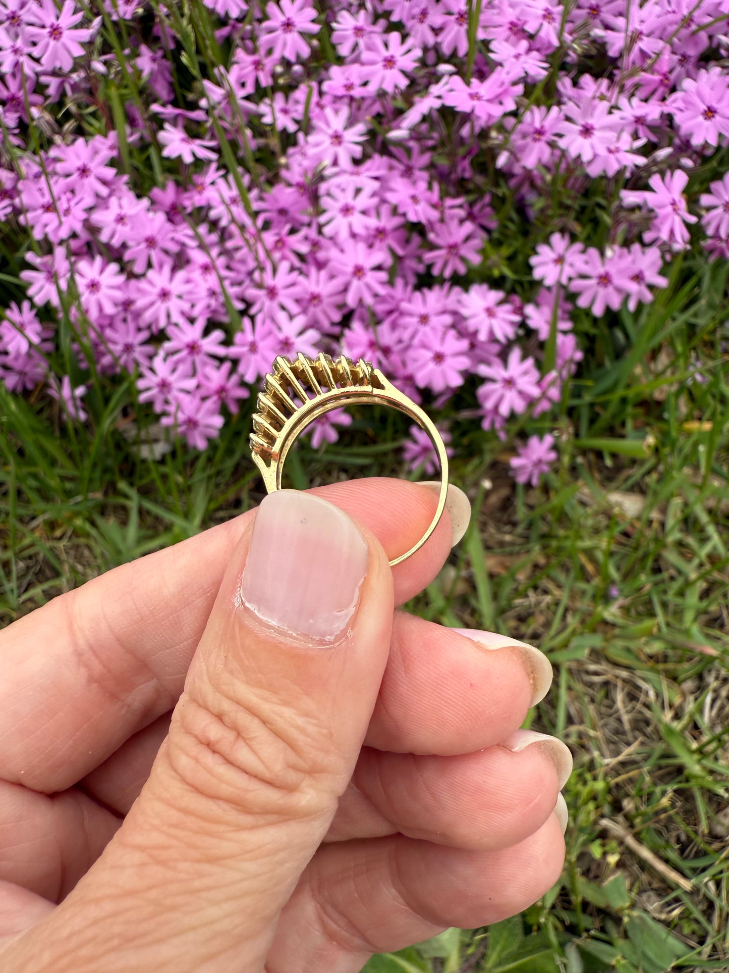 Vintage 14k Yellow Gold Emerald and Diamond Band
