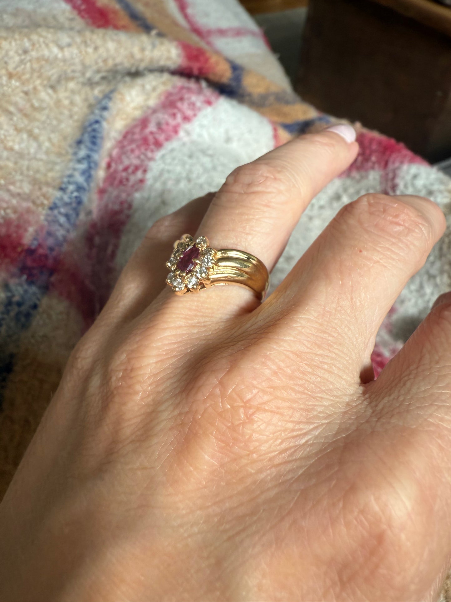 Vintage 14k Yellow Gold Ruby and Diamond Ring