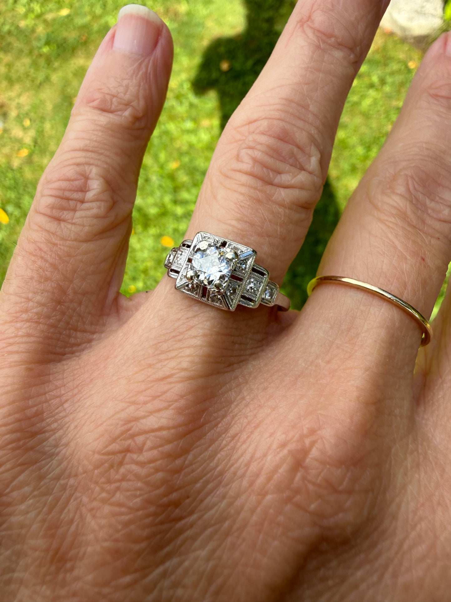 Platinum Art Deco Old European Cut Diamond RIng