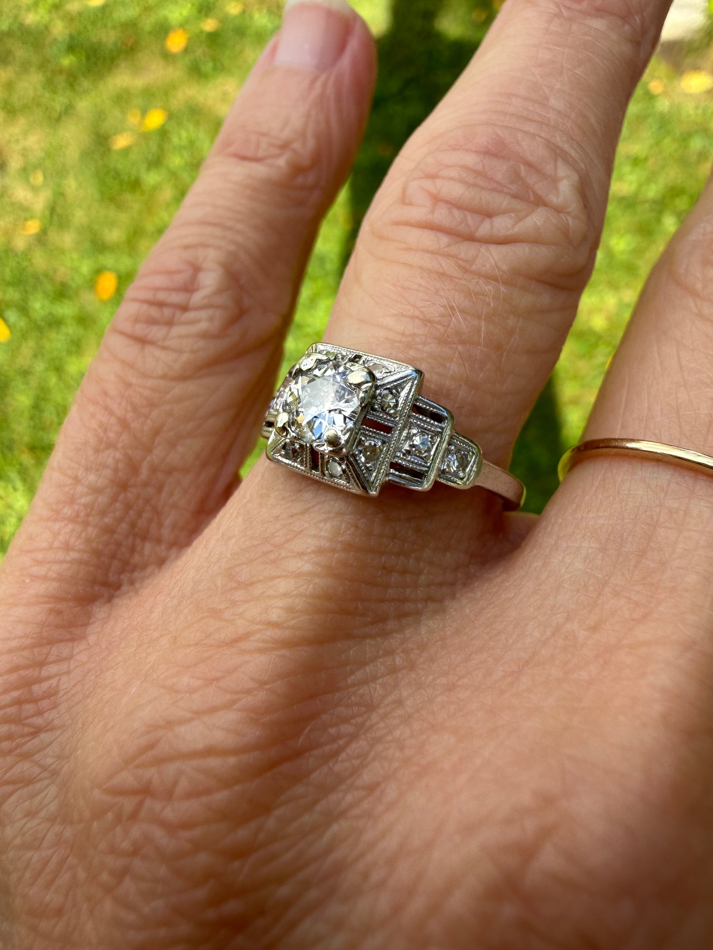 Platinum Art Deco Old European Cut Diamond RIng