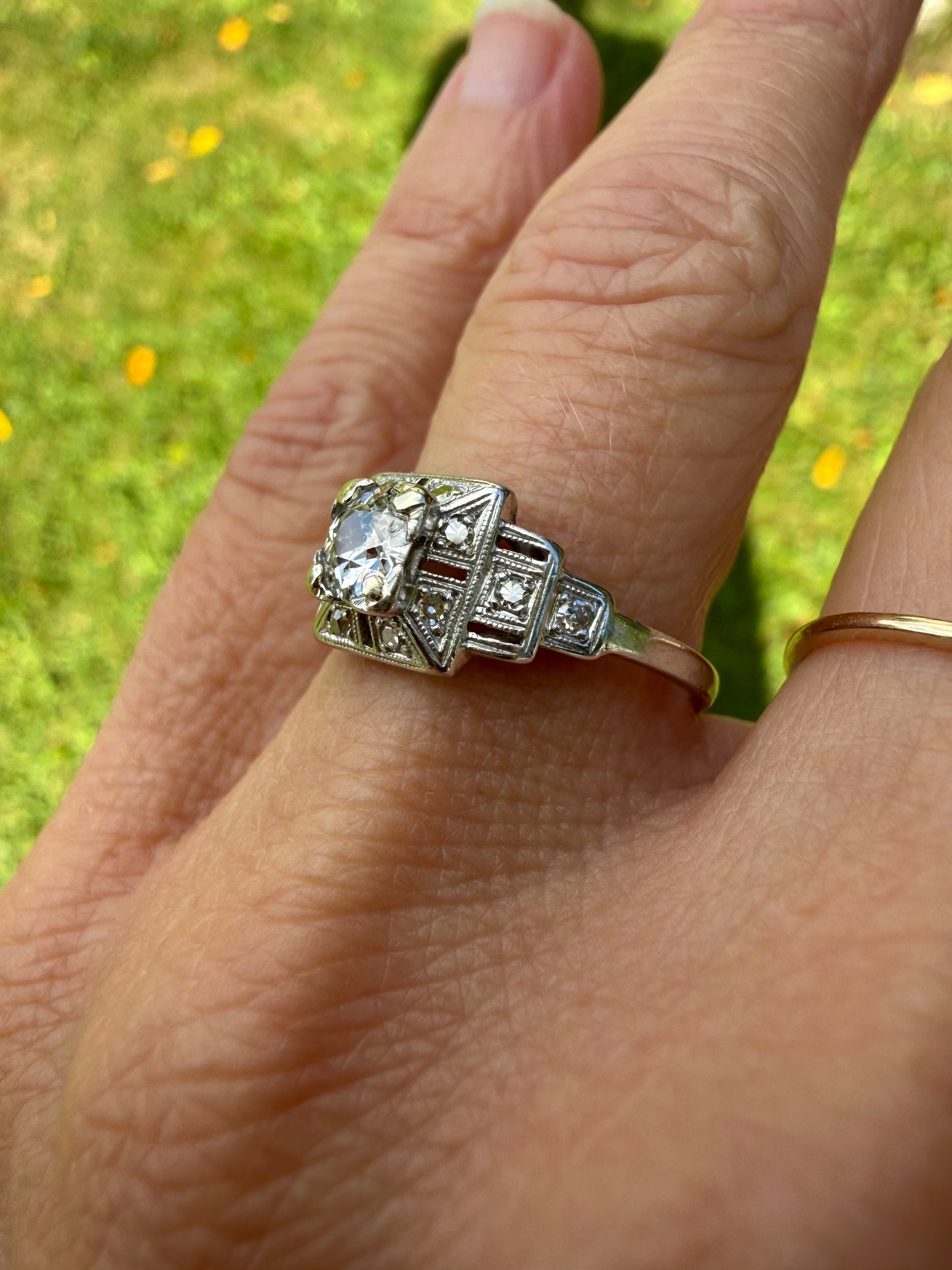 Platinum Art Deco Old European Cut Diamond RIng