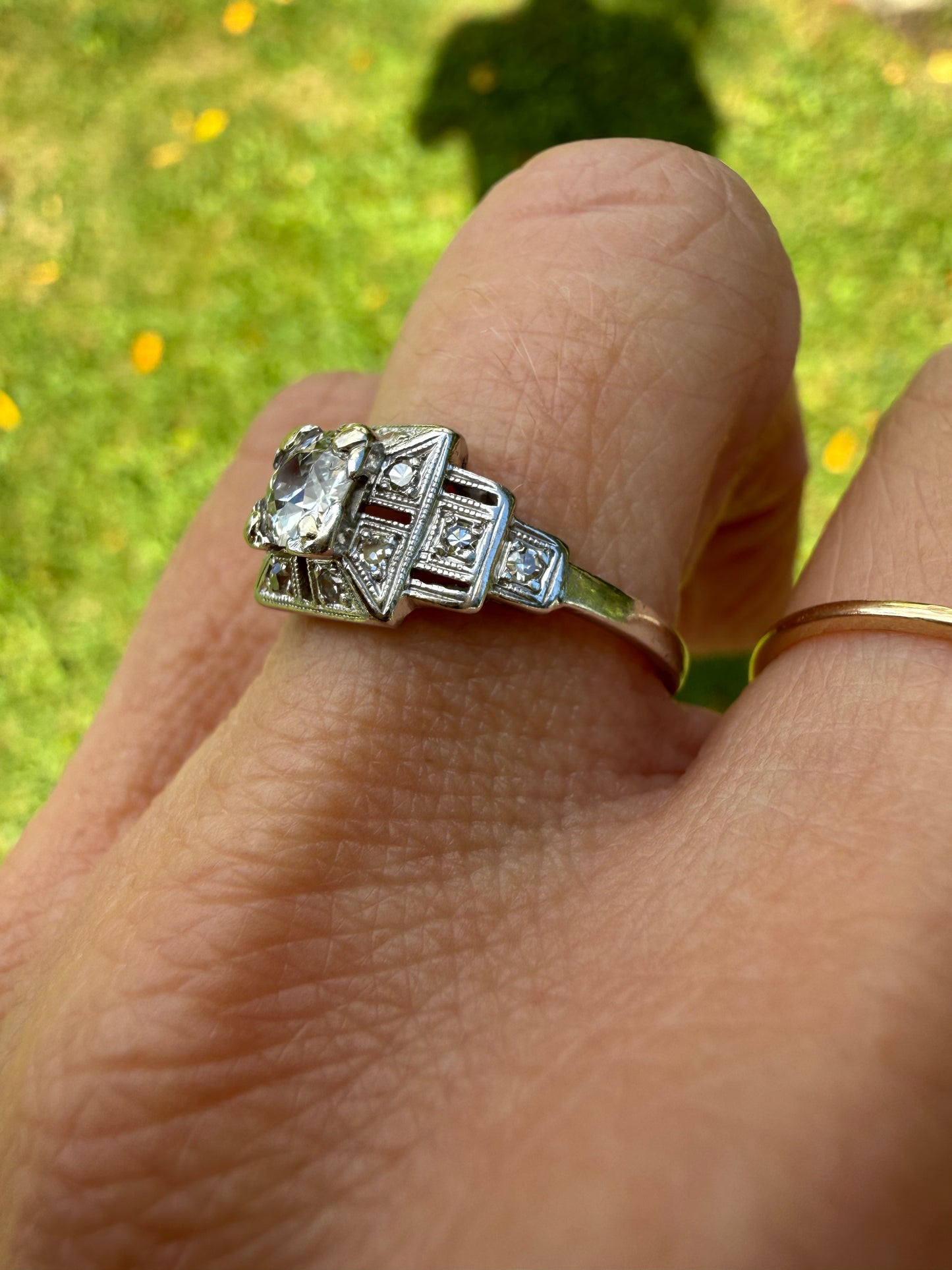 Platinum Art Deco Old European Cut Diamond RIng
