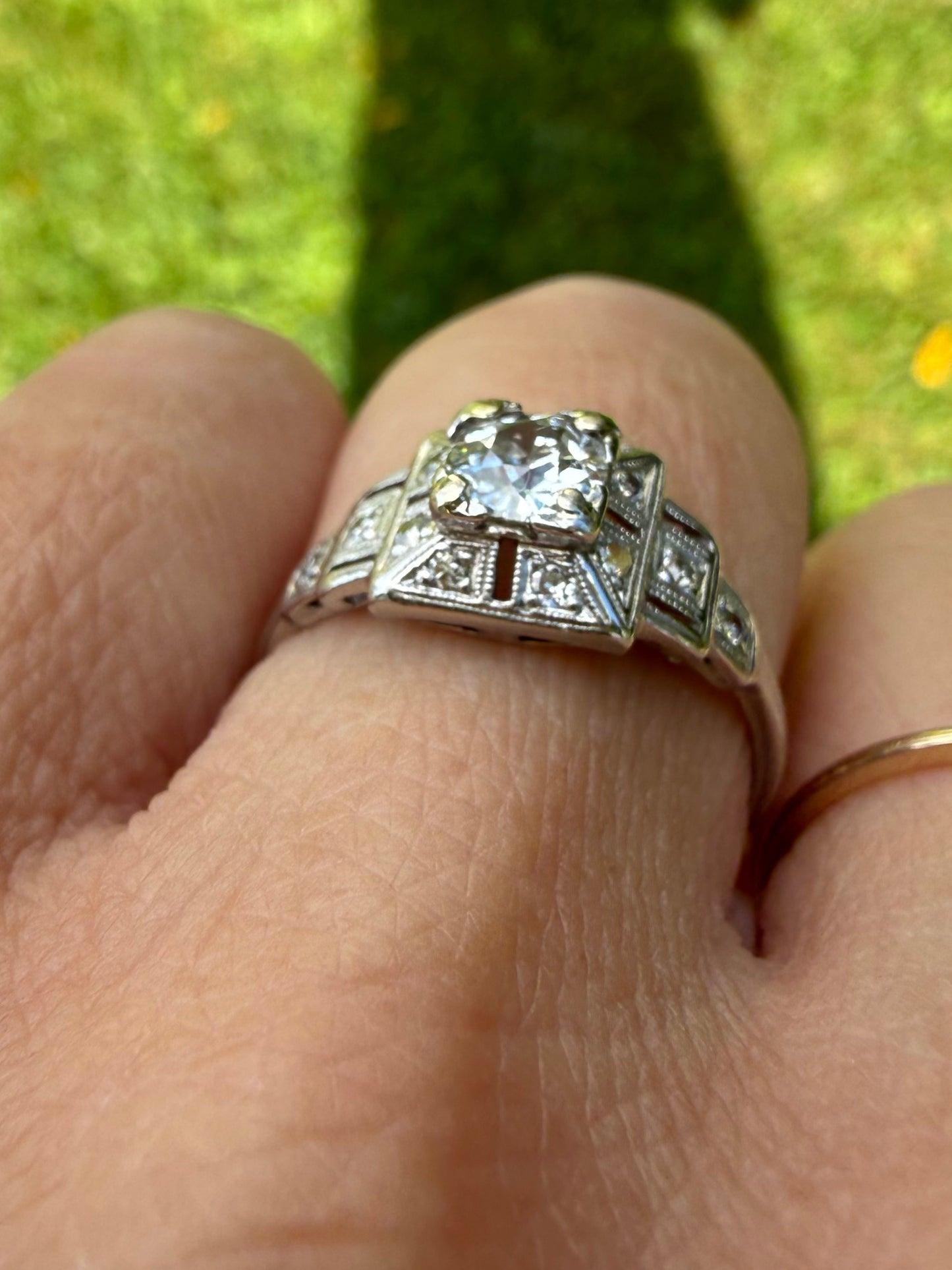 Platinum Art Deco Old European Cut Diamond RIng