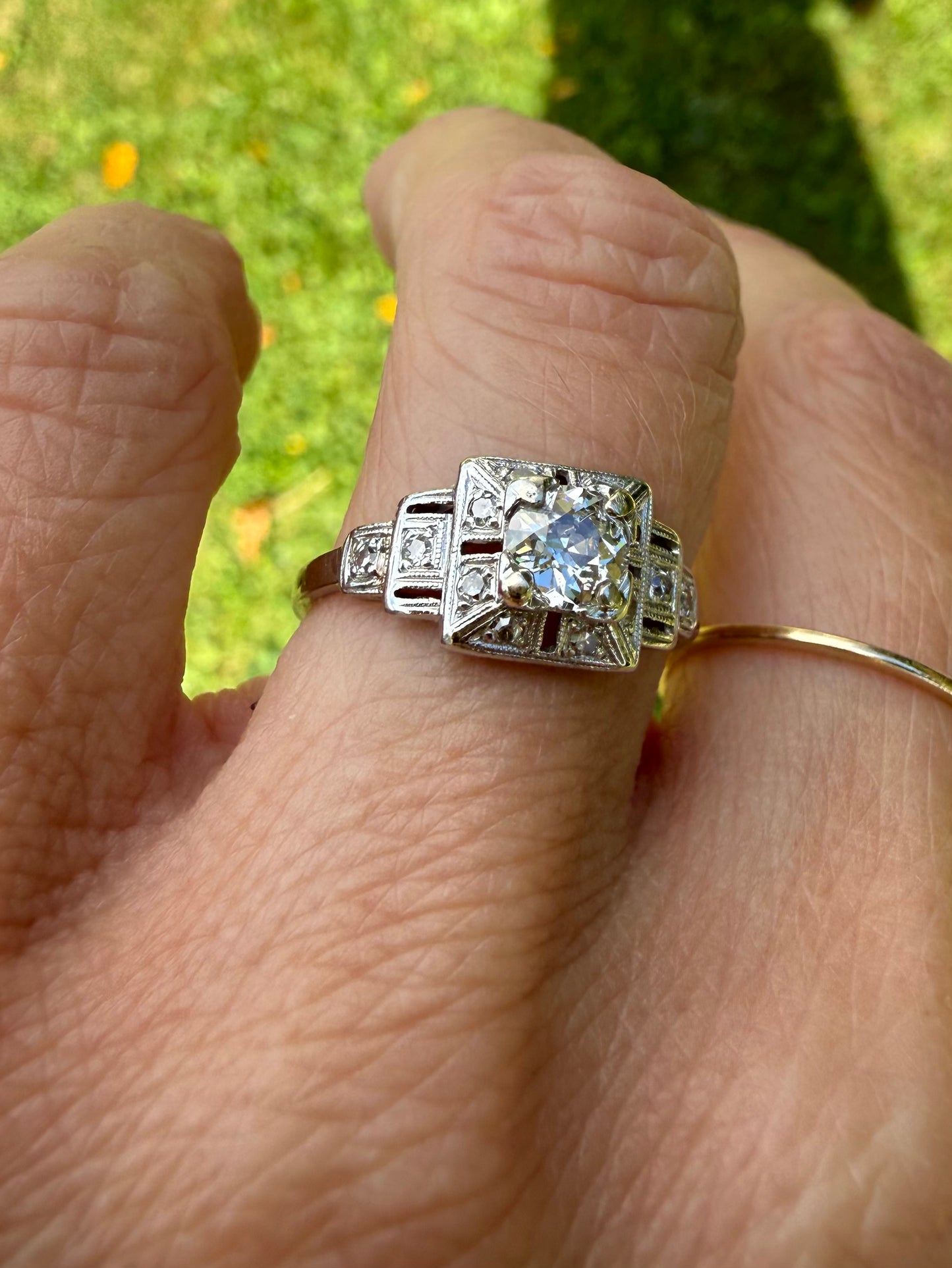 Platinum Art Deco Old European Cut Diamond RIng