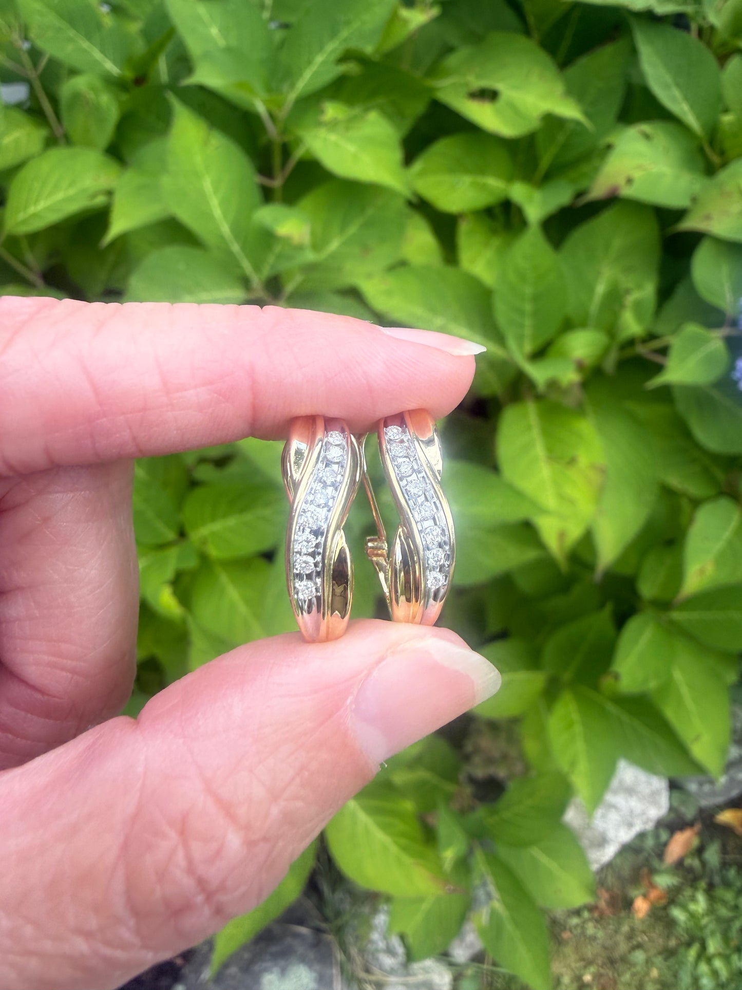 Vintage 14k Two-Toned Diamond Hoops