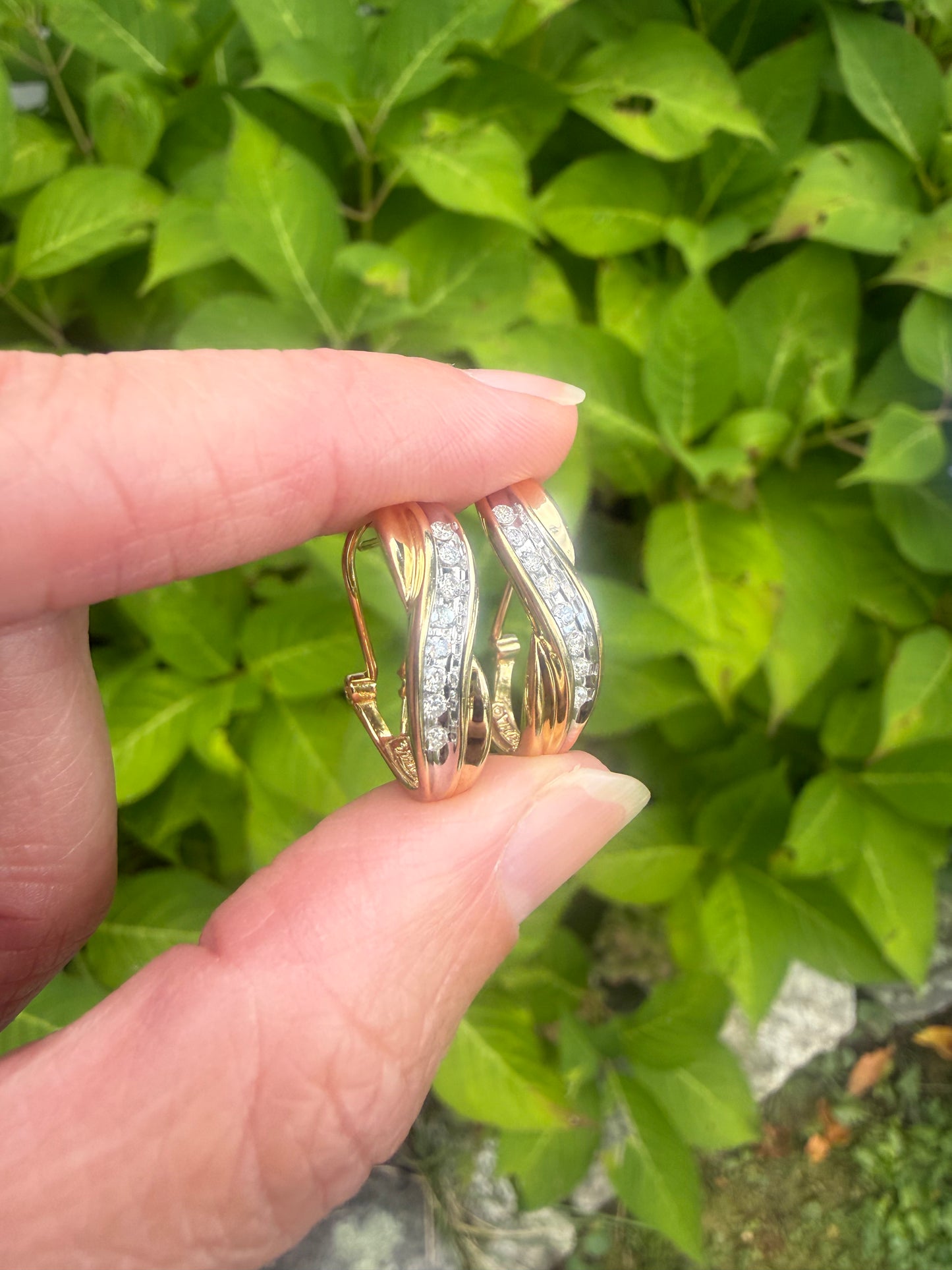 Vintage 14k Two-Toned Diamond Hoops