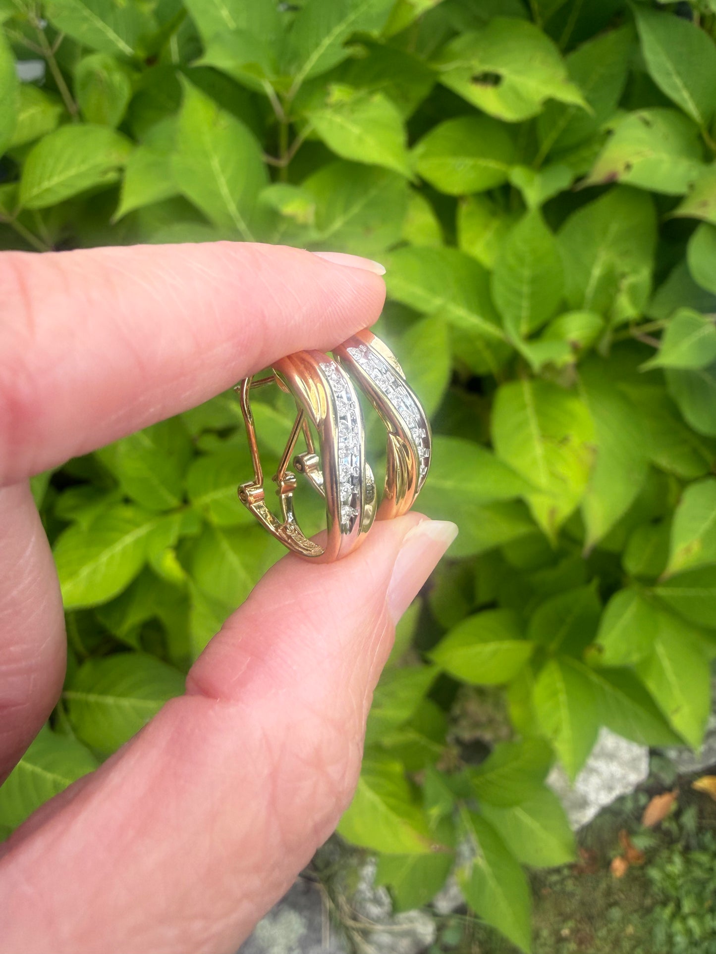 Vintage 14k Two-Toned Diamond Hoops