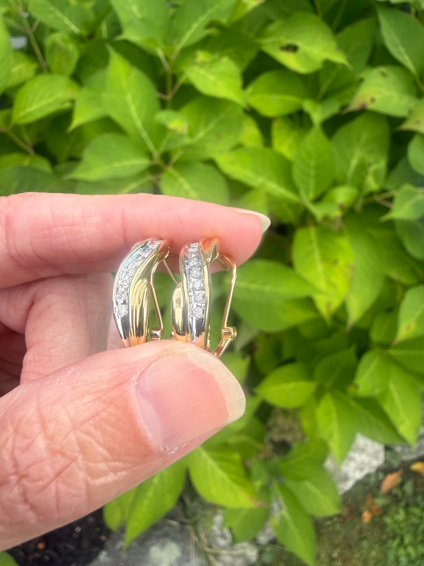 Vintage 14k Two-Toned Diamond Hoops