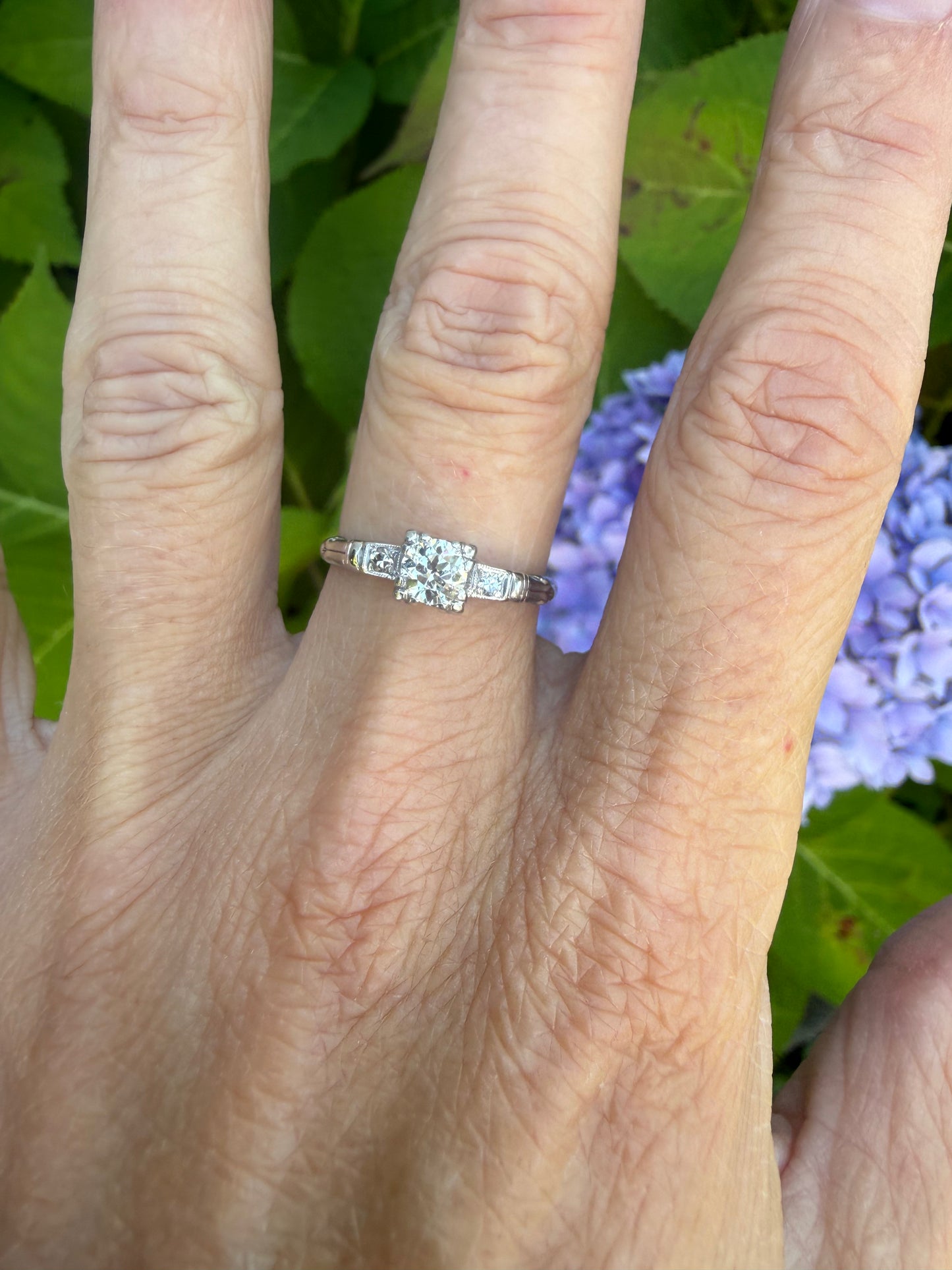 1940s Platinum Old European Cut Diamond Ring