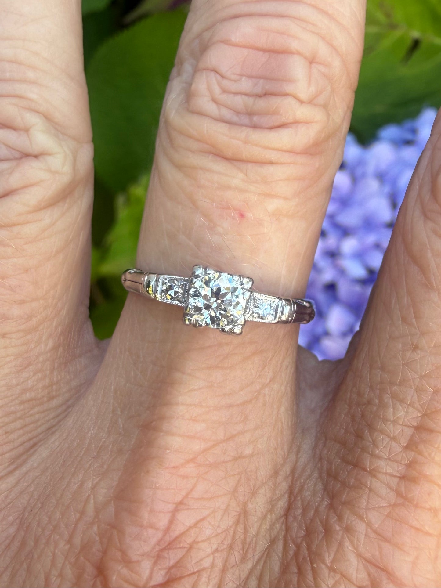 1940s Platinum Old European Cut Diamond Ring