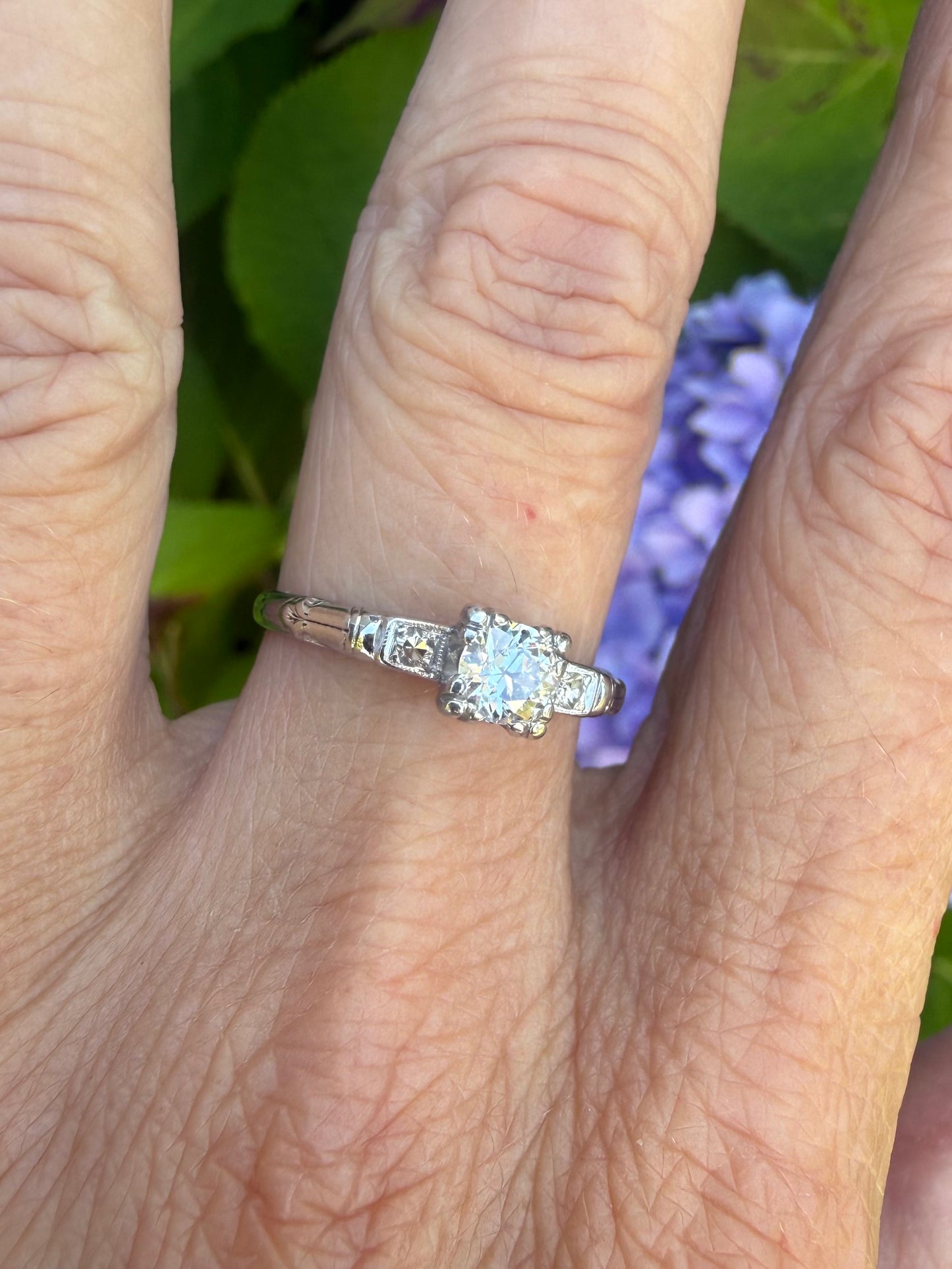 1940s Platinum Old European Cut Diamond Ring