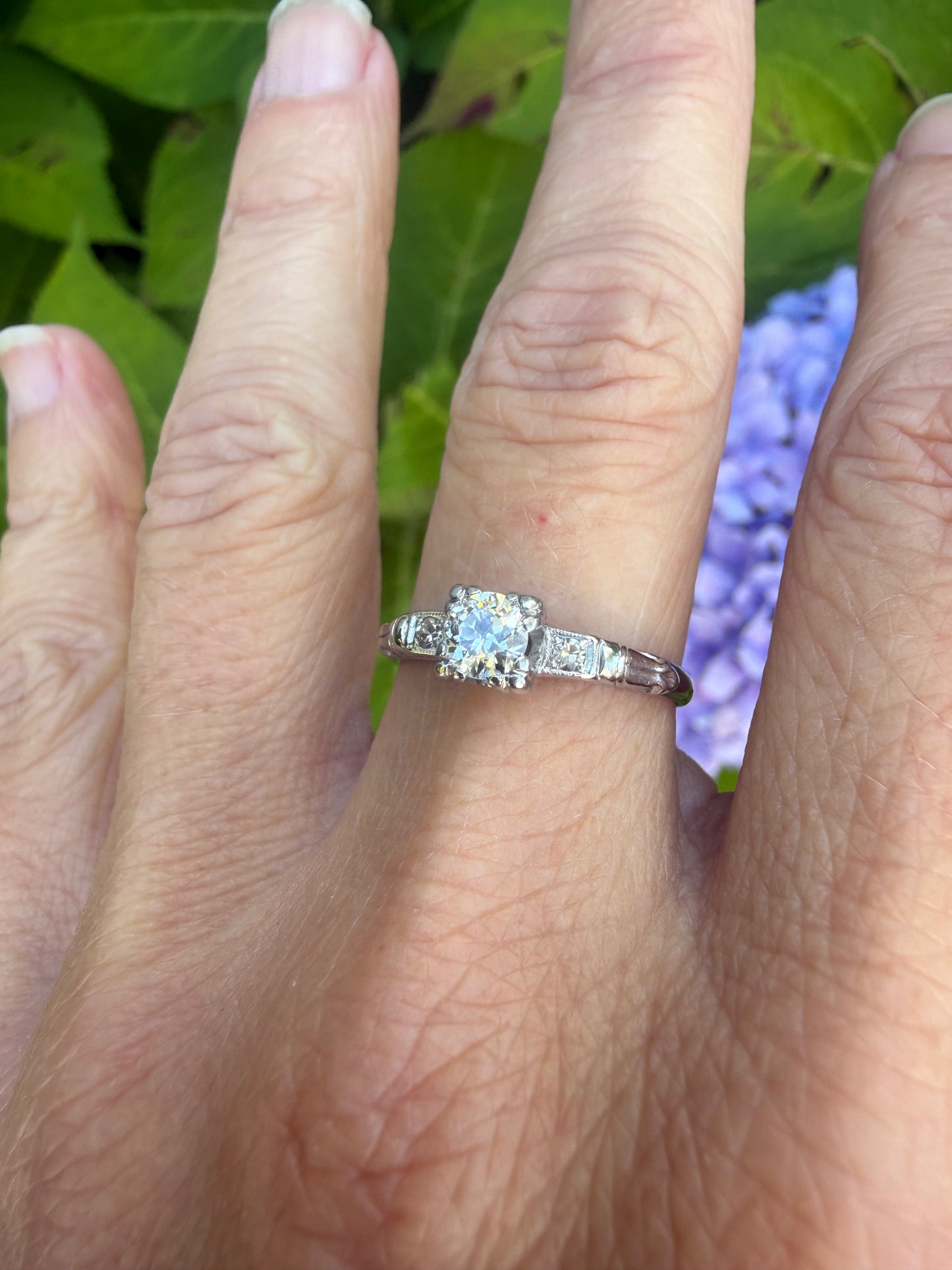 1940s Platinum Old European Cut Diamond Ring