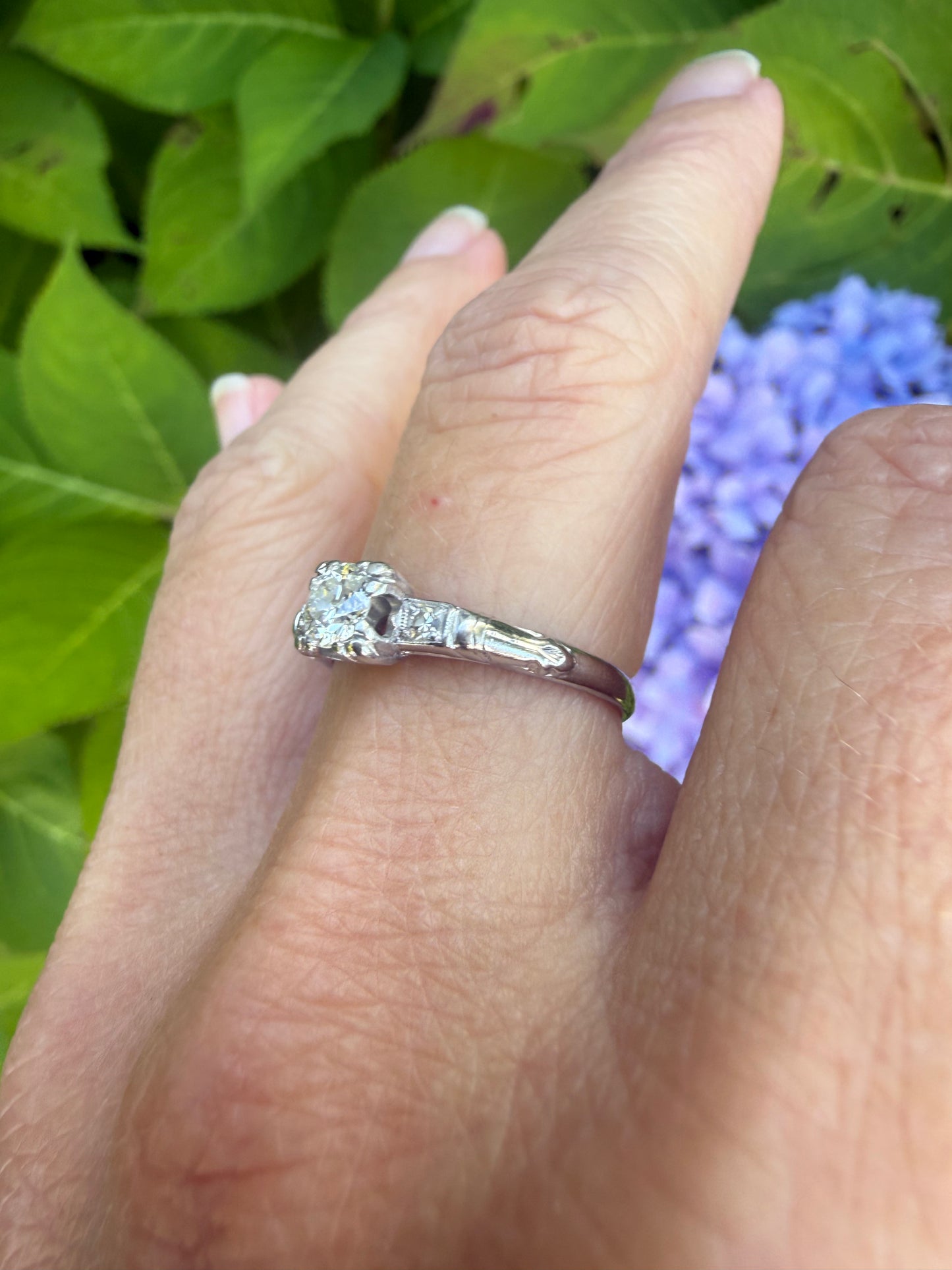 1940s Platinum Old European Cut Diamond Ring