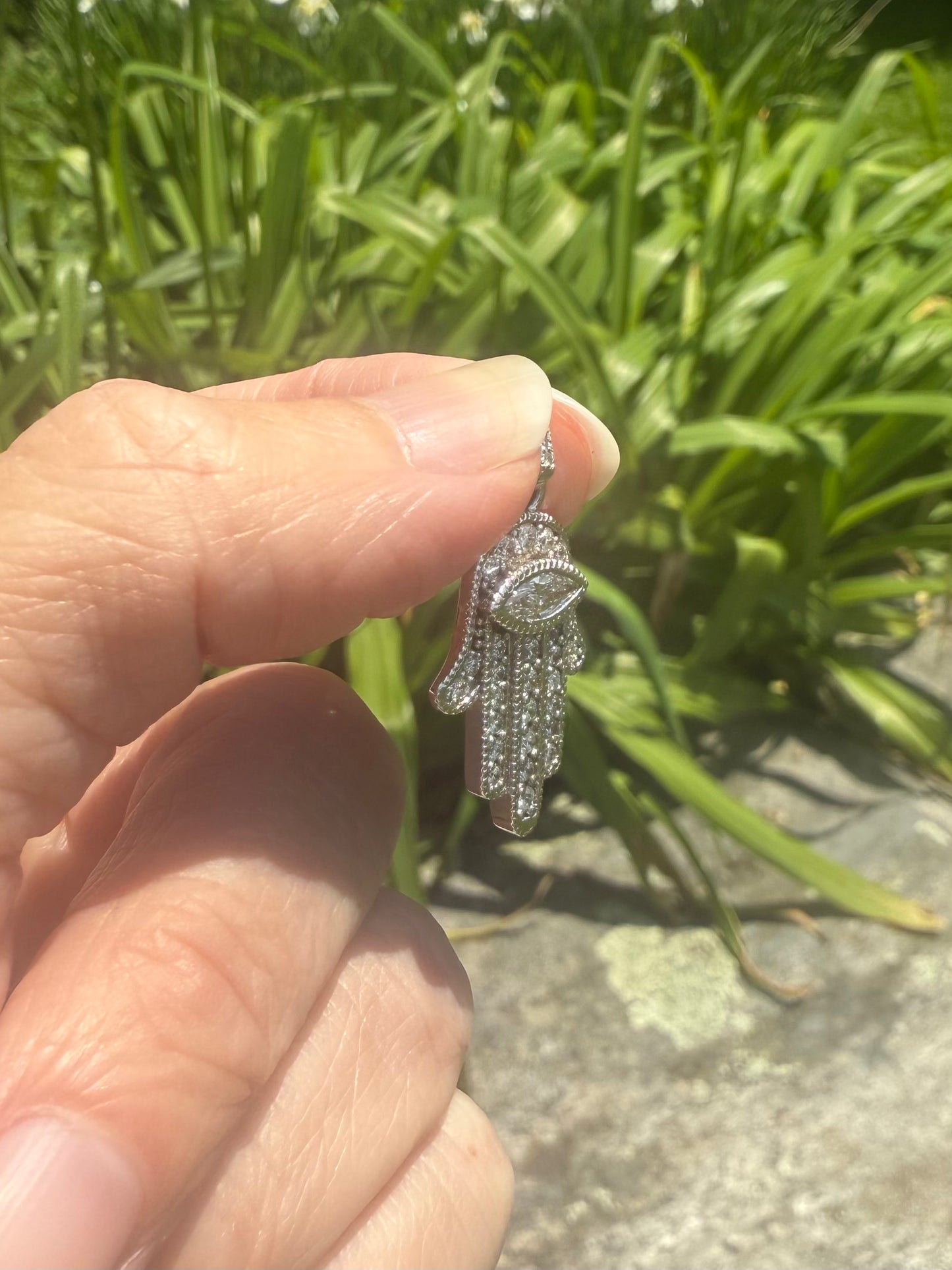 Vintage Platinum Diamond Hamsa Pendant