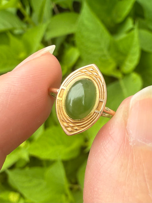 Antique 14k Yellow Gold Jade Stick Pin RIng