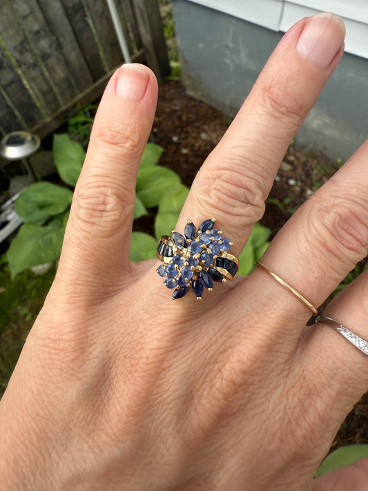 Vintage 14k Yellow Gold Tanzanite & Sapphire Ring