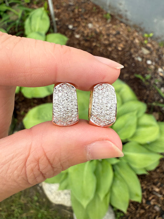 14k Yellow & White Gold Diamond Huggies