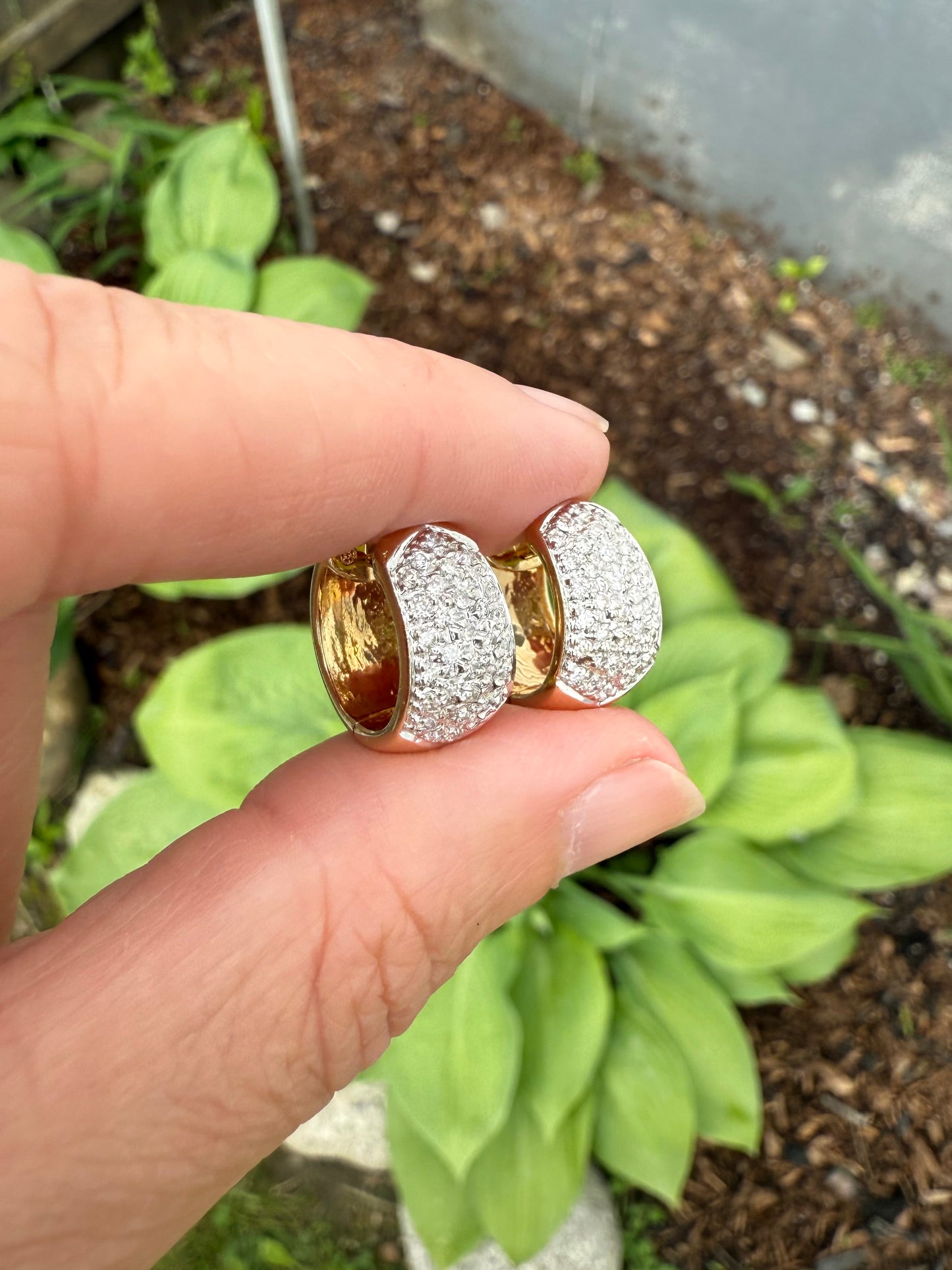 14k Yellow & White Gold Diamond Huggies