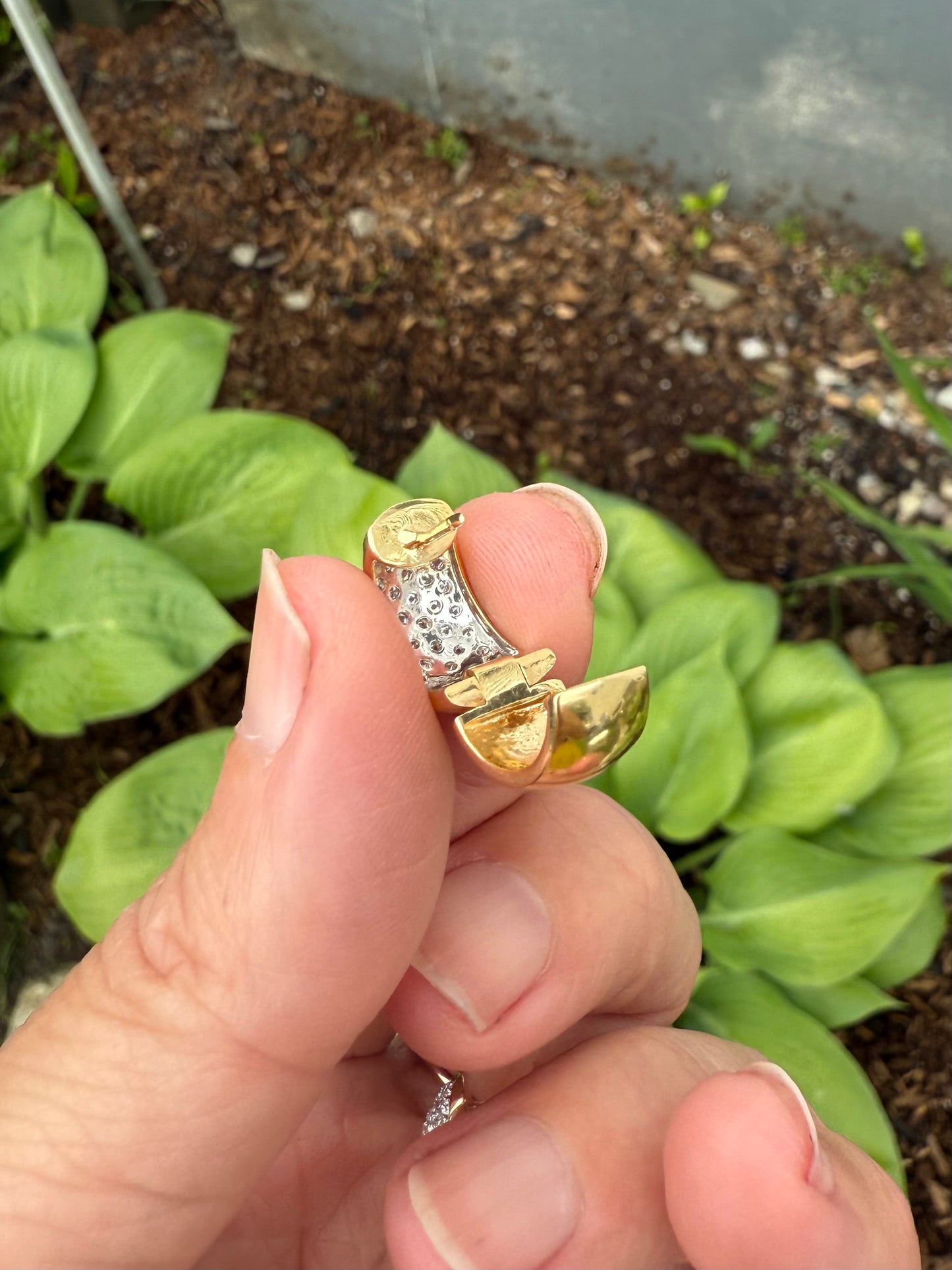 14k Yellow & White Gold Diamond Huggies